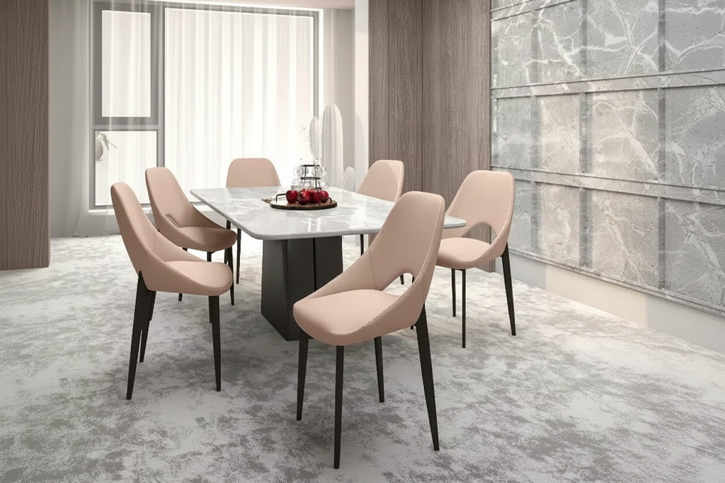 Chaise de salle à manger moderne Amalfi, assise en tissu rembourré avec pieds en métal, siège d'appoint confortable pour cuisine, salle à manger ou bureau