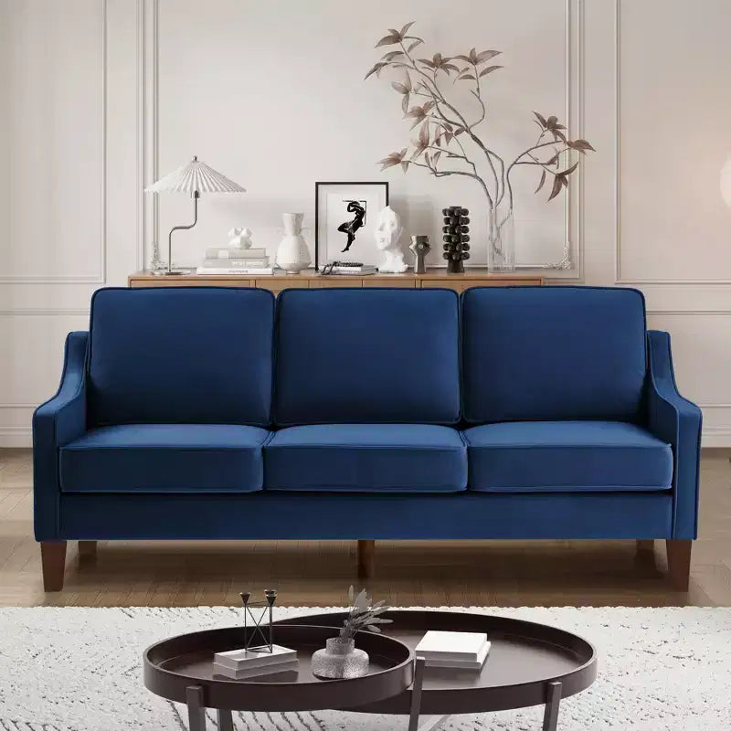 Single/Loveseat/3-Piece Seat Upholstered Sofa Chair/Couch with Scooped Armrest and Wooden Legs, Navy/Black/Taupe, 4W-ModernLuxe