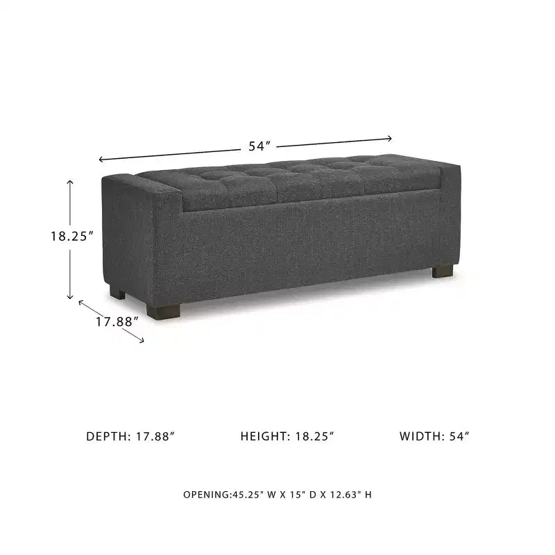Banc de rangement Cortwell – Rembourré en polyester gris avec coussin capitonné