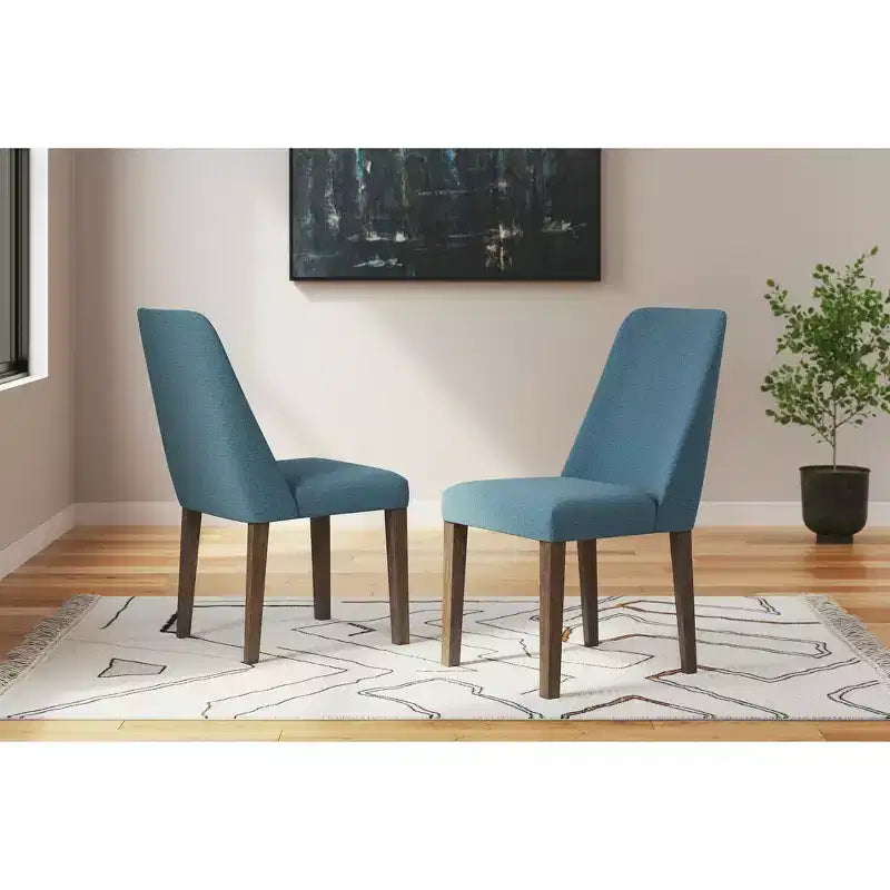 Chaise de salle à manger contemporaine rembourrée Lyncott avec coussin en mousse, lot de 2, bleu et marron
