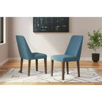 Chaise de salle à manger contemporaine rembourrée Lyncott avec coussin en mousse, lot de 2, bleu et marron