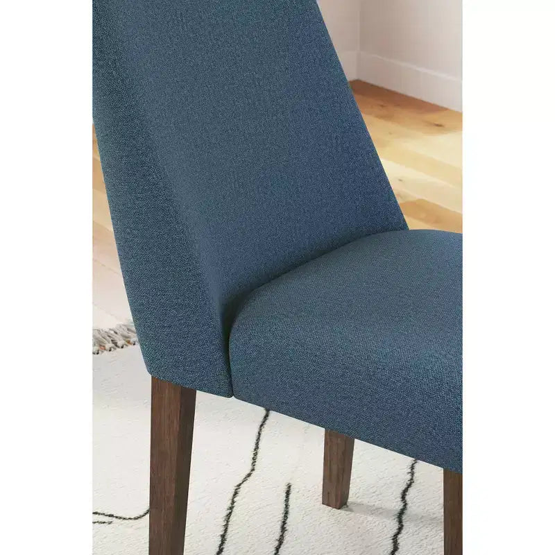 Chaise de salle à manger contemporaine rembourrée Lyncott avec coussin en mousse, lot de 2, bleu et marron