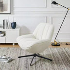 HOMLUX Modern Swivel Accent Chair Fabric Upholstered Lounge Chairs with Metal Legs Armless Sofa Chairs for Living Room&Bedroom,Off White