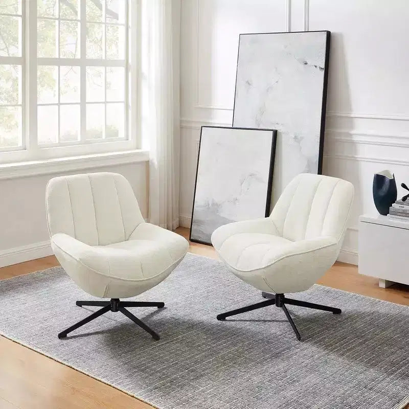 Fauteuil pivotant moderne, chaise longue en tissu avec pieds en métal, sans accoudoirs, pour salon et chambre à coucher, blanc cassé