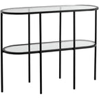 Studio 55D Remy Modern Metal Oval 2-Tier Console Table 40 x 15 with Storage Sandy Black Clear Glass Tabletop for Living Room