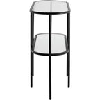 Console ovale moderne à 2 niveaux Remy en métal 40 x 15 avec rangement et plateau en verre transparent noir sablé pour salon