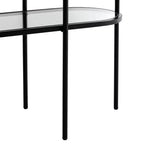 Console ovale moderne à 2 niveaux Remy en métal 40 x 15 avec rangement et plateau en verre transparent noir sablé pour salon