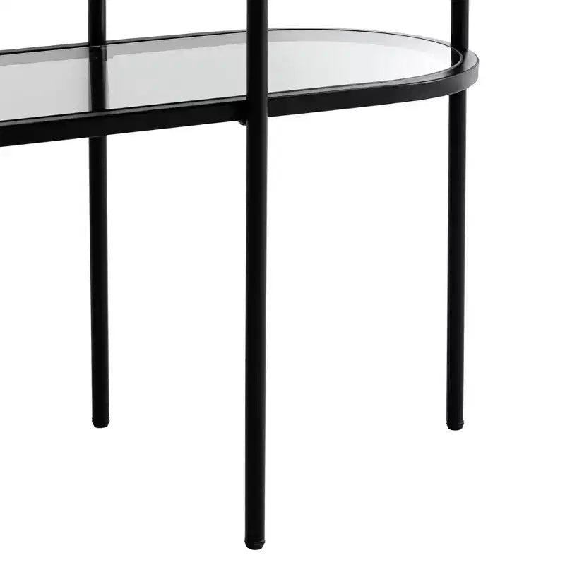 Console ovale moderne à 2 niveaux Remy en métal 40 x 15 avec rangement et plateau en verre transparent noir sablé pour salon