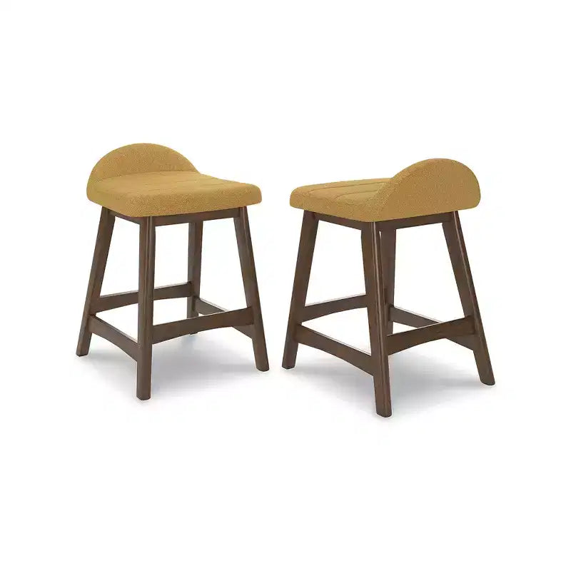 Tabouret de bar rembourré Lyncott hauteur comptoir avec coussin en mousse, lot de 2, moutarde