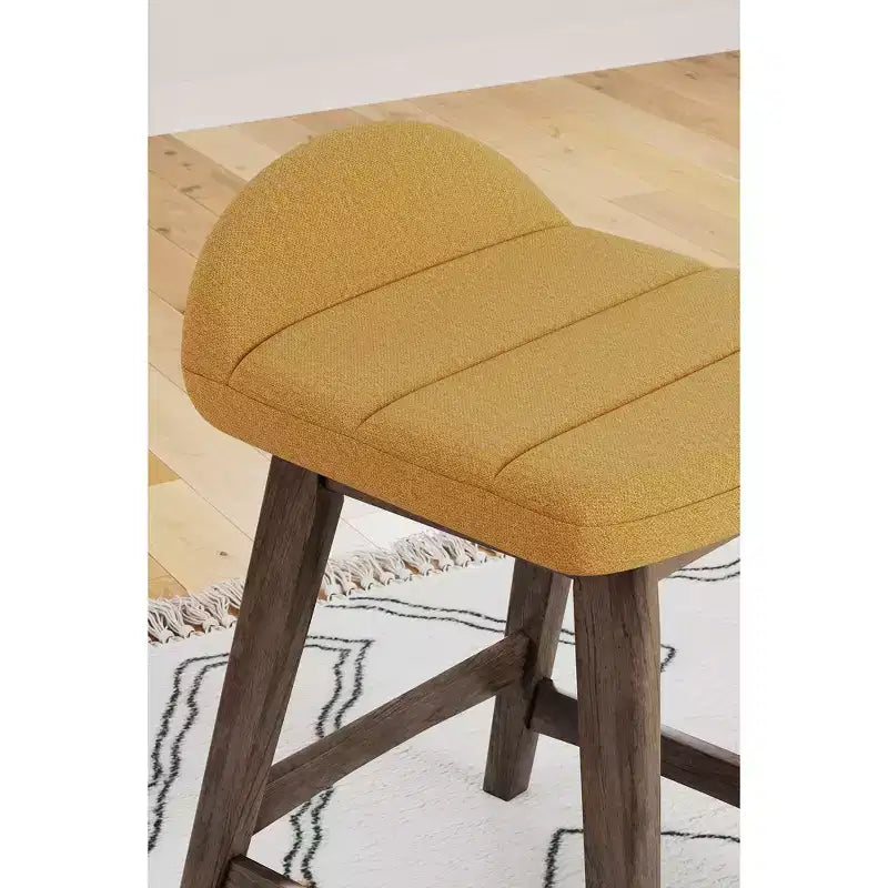 Tabouret de bar rembourré Lyncott hauteur comptoir avec coussin en mousse, lot de 2, moutarde
