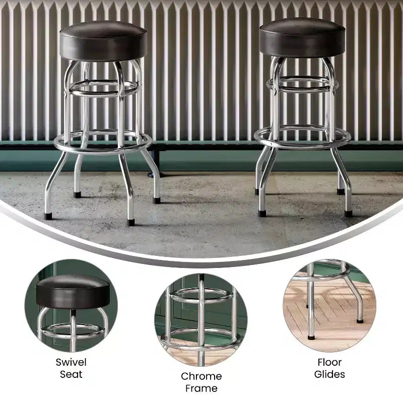 Tabouret de bar chromé à double anneau (lot de 2)