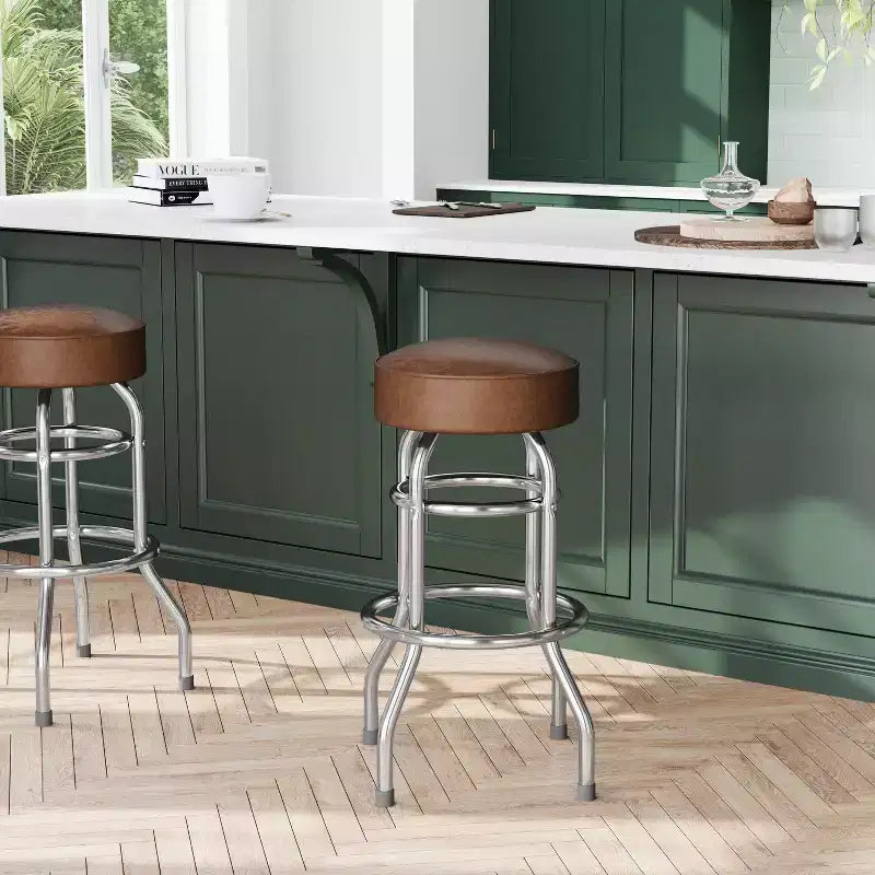 Tabouret de bar chromé à double anneau (lot de 2)