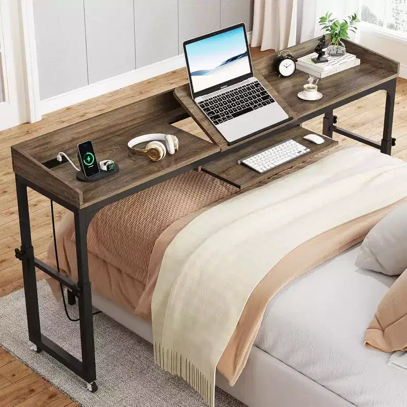 Table de lit réglable en hauteur avec roulettes et plateau inclinable