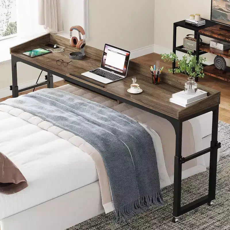 Table de lit réglable en hauteur avec roulettes et plateau inclinable