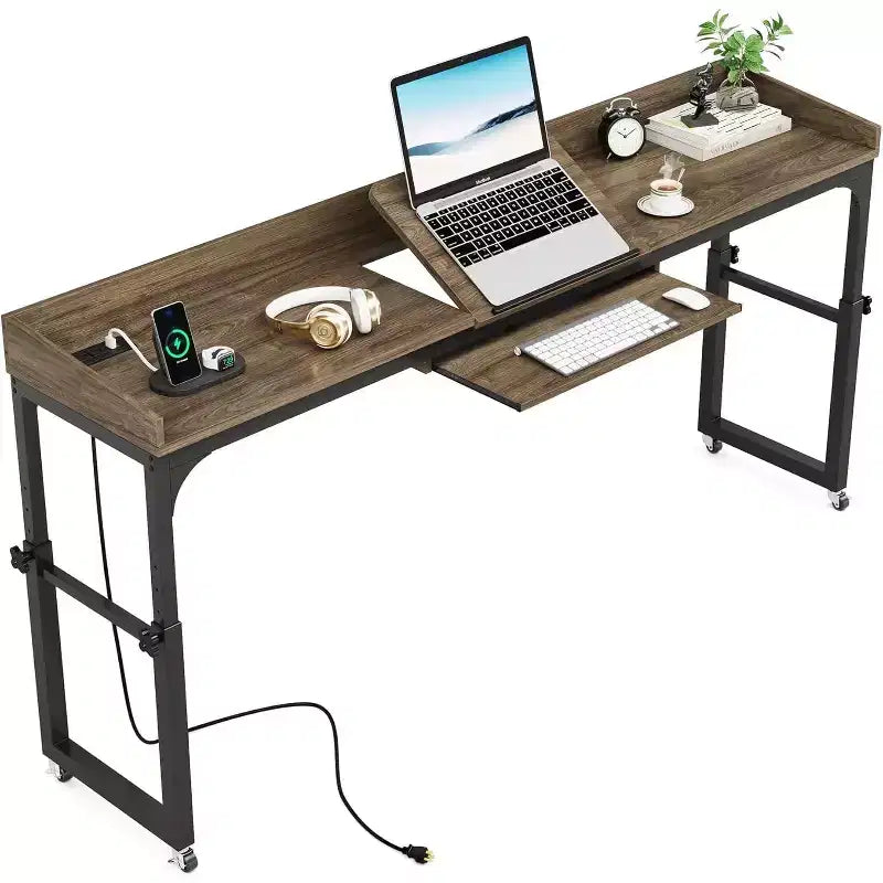 Height Adjustable Overbed Table with Wheels and Adjustable Tilt Stand