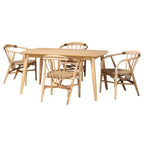 Ensemble de salle à manger 5 pièces en bois et rotin finition brun naturel Kyoto Modern Bohemian