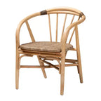 Ensemble de salle à manger 5 pièces en bois et rotin finition brun naturel Kyoto Modern Bohemian