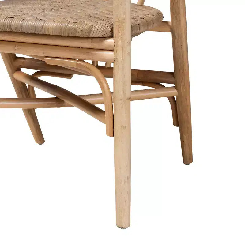 Ensemble de salle à manger 5 pièces en bois et rotin finition brun naturel Kyoto Modern Bohemian