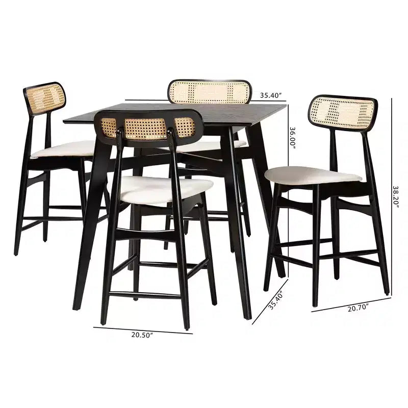 Ensemble de bar 5 pièces en bois Tarana Mid-Century Modern